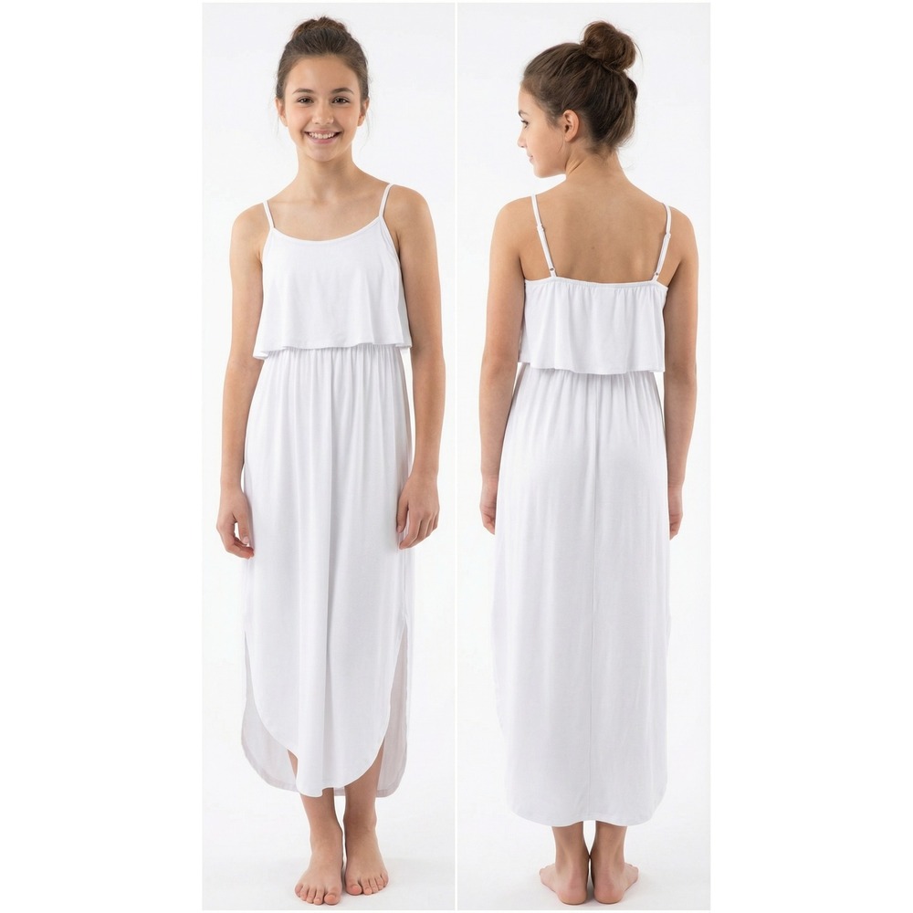 Women Dress Lilbetter Teen Girls White‎ Spaghetti Strap Tiered Midi Dress Size M